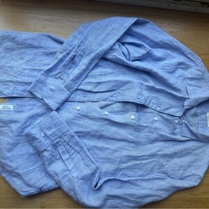 J. Crew Irish Linen Light Blue Casual Button Down Shirt